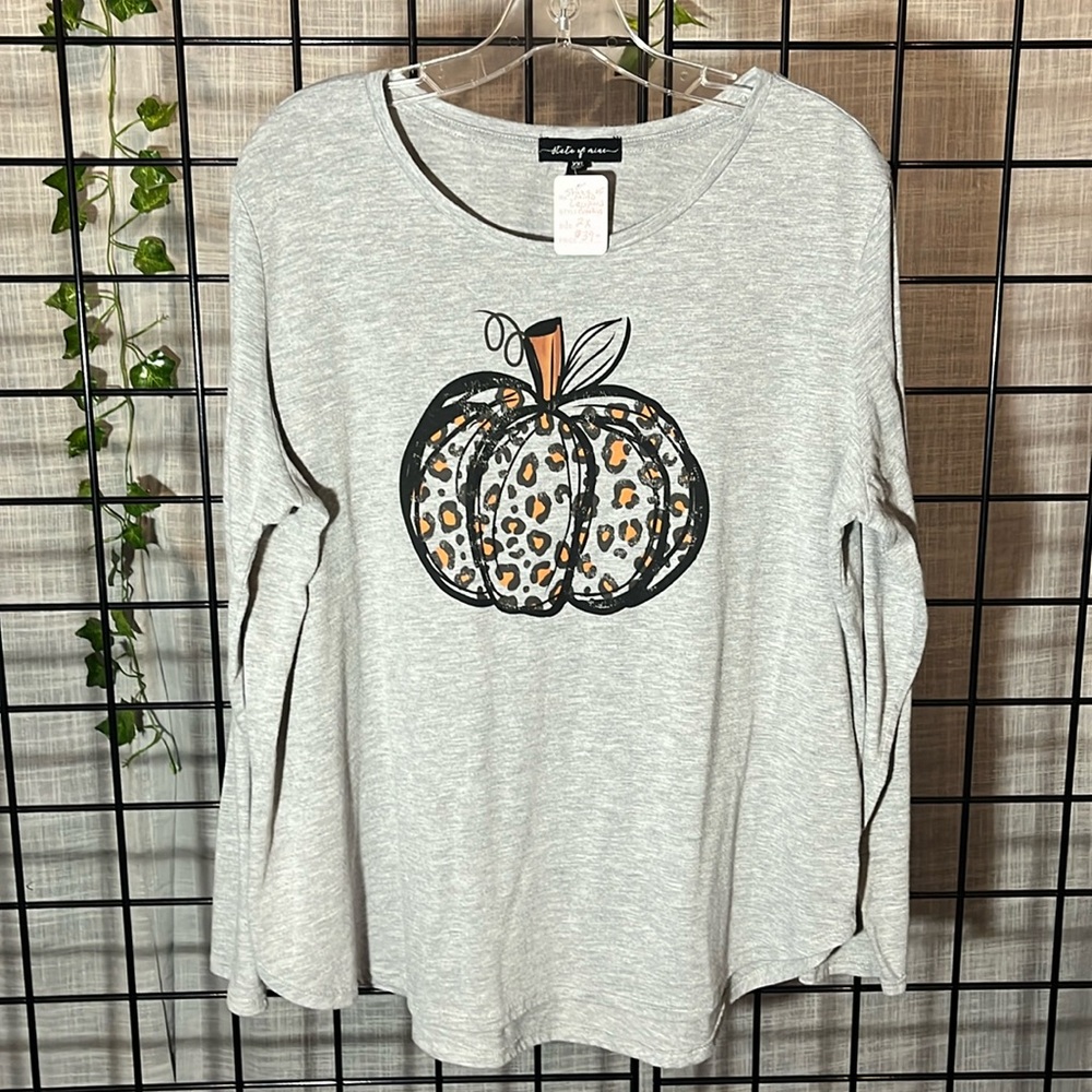 State of Mind Womens Leopard Pumpkin Long Sleeve Top NWT